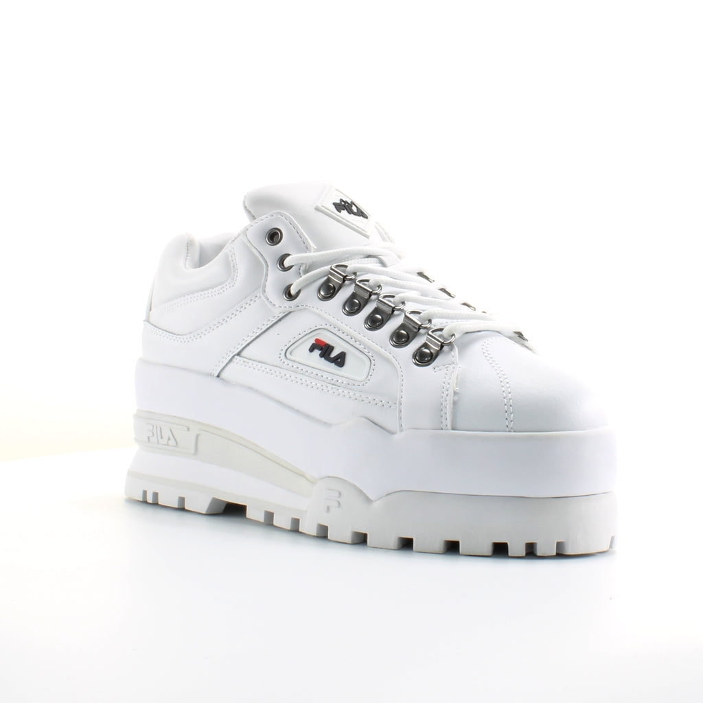 Fila Trailblazer Wedge White Leather Womens Lace Up Trainers 5HM00524