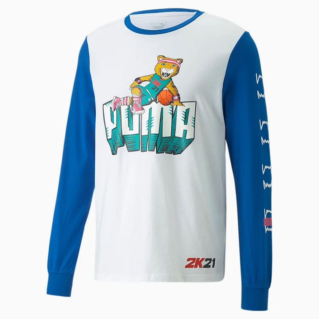 Puma x 2K Long Sleeve Crew Neck White Blue Mens Cotton Top 532921 01