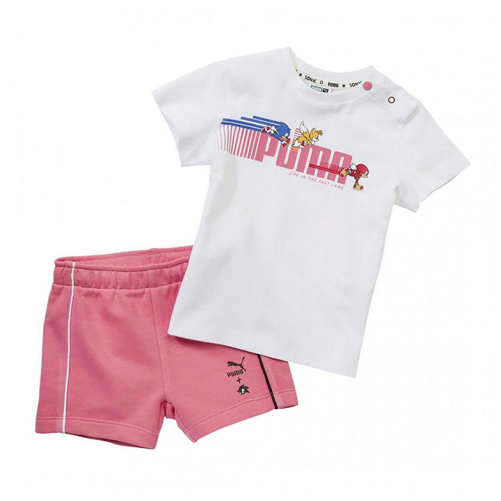 Puma x Sega Short Sleeve Stretch Waist White Pink Kids Sets