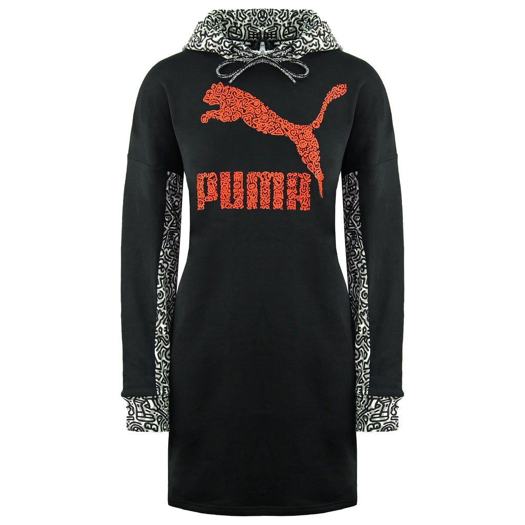 Puma x Mr. Doodle Womens Black Hooded Jumper Dress