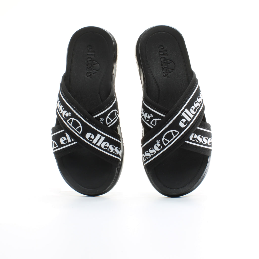 Ellesse Cross Text Black Textile Womens Slip On Sliders 6-13571