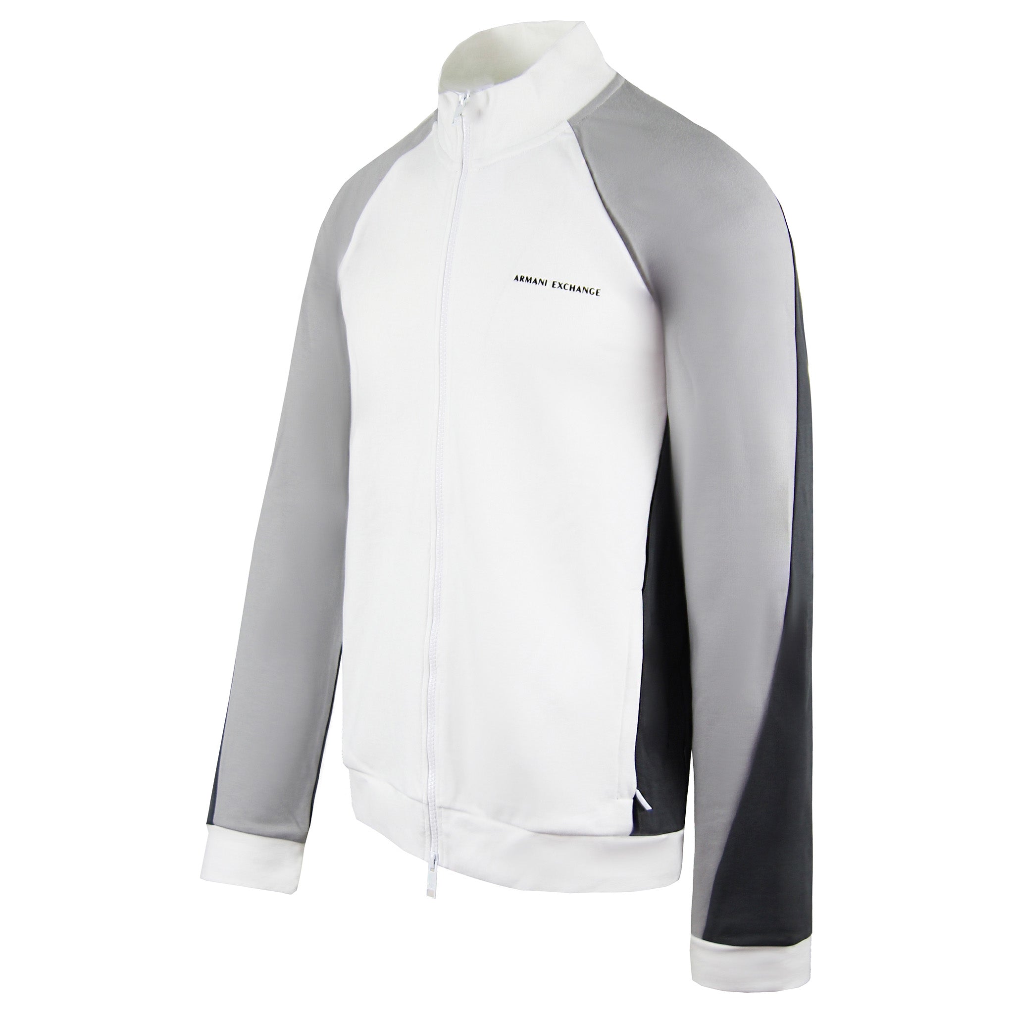 Armani Exchange Long Sleeve Zip Up Colorblock Mens White Grey Track Jacket 6ZZMAA ZJZ4Z 4153