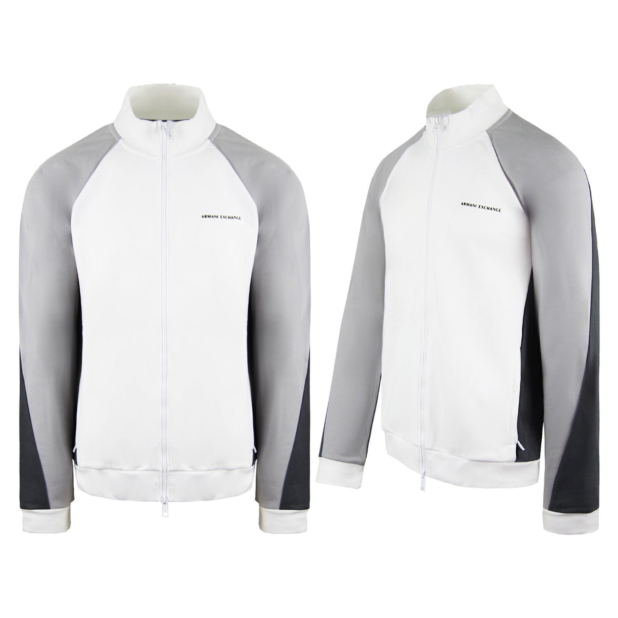 Armani Exchange Long Sleeve Zip Up Colorblock Mens White Grey Track Jacket 6ZZMAA ZJZ4Z 4153