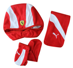 Puma Ferrari Mini Cats Rosso Corsa Mittens Kids Scarf Hat Set