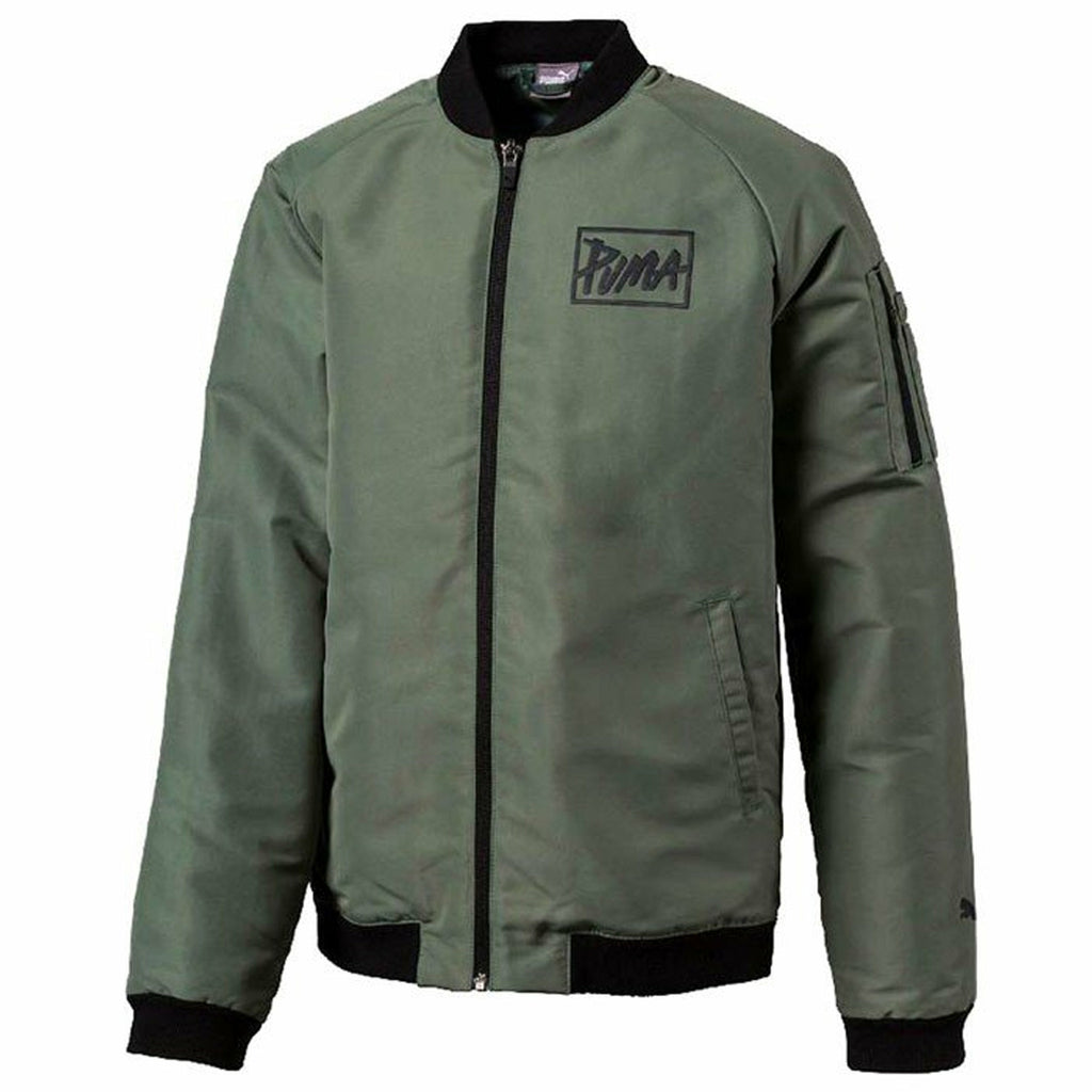 Puma Zip Up Crew Neck Long Sleeve Green Kids Bomber Jacket 854007 23