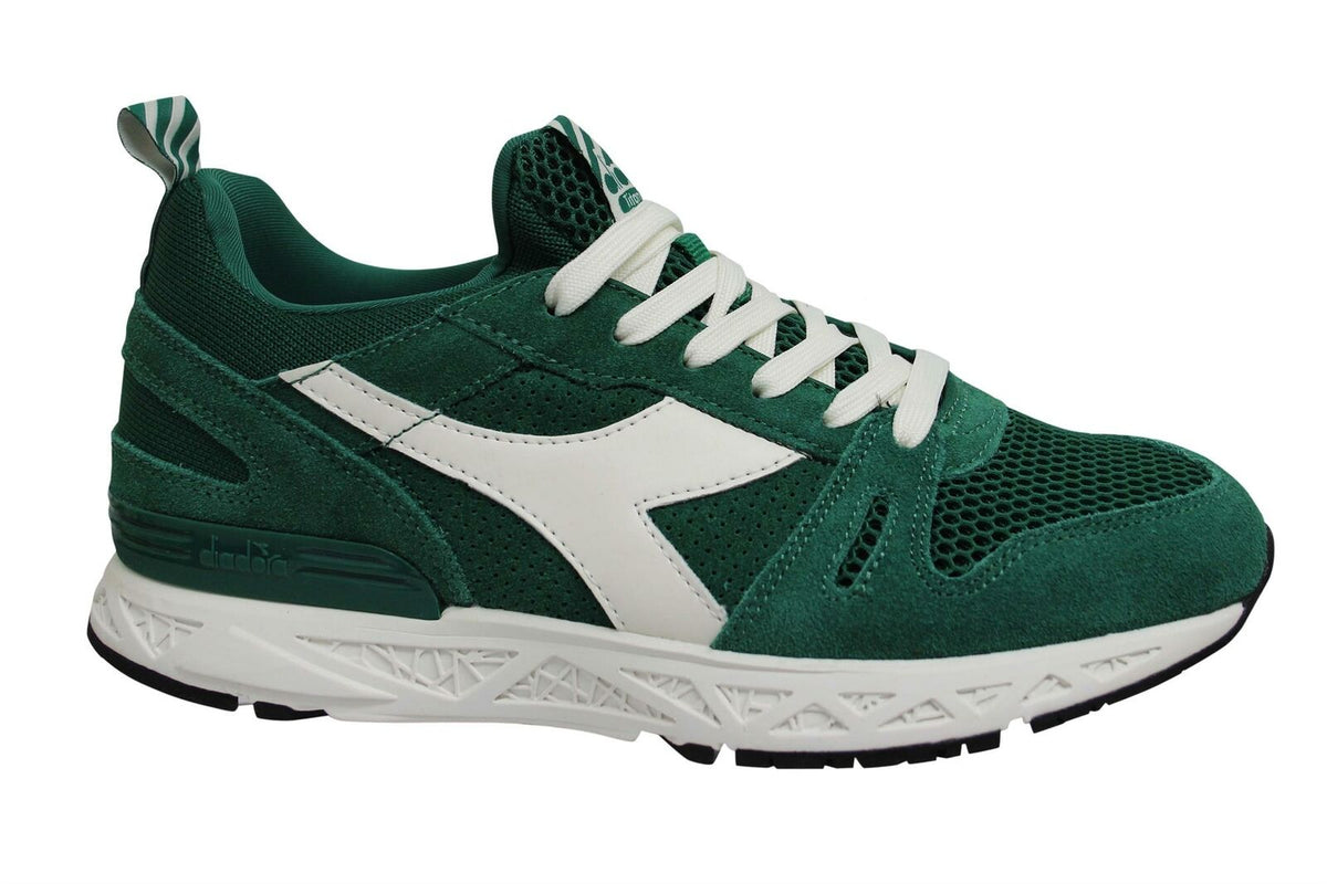 Diadora Titan Reborn Barra Green Leather Lace Up Mens Running Trainers 70264