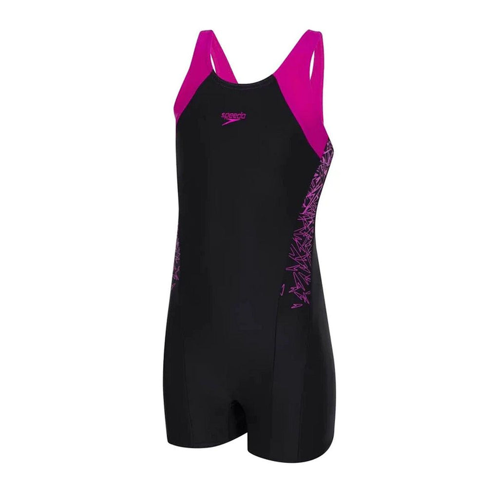 Speedo Black Pink Boom Splice Legsuit Junior Girls Swimwear