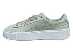 Puma Platform Shimmer Grey Leather Low Lace Up Womens Trainers 369593 02