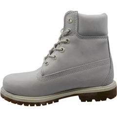 Timberland 6 Inch Premium Light Grey Nubuck Leather Lace Up Womens Boots A196R