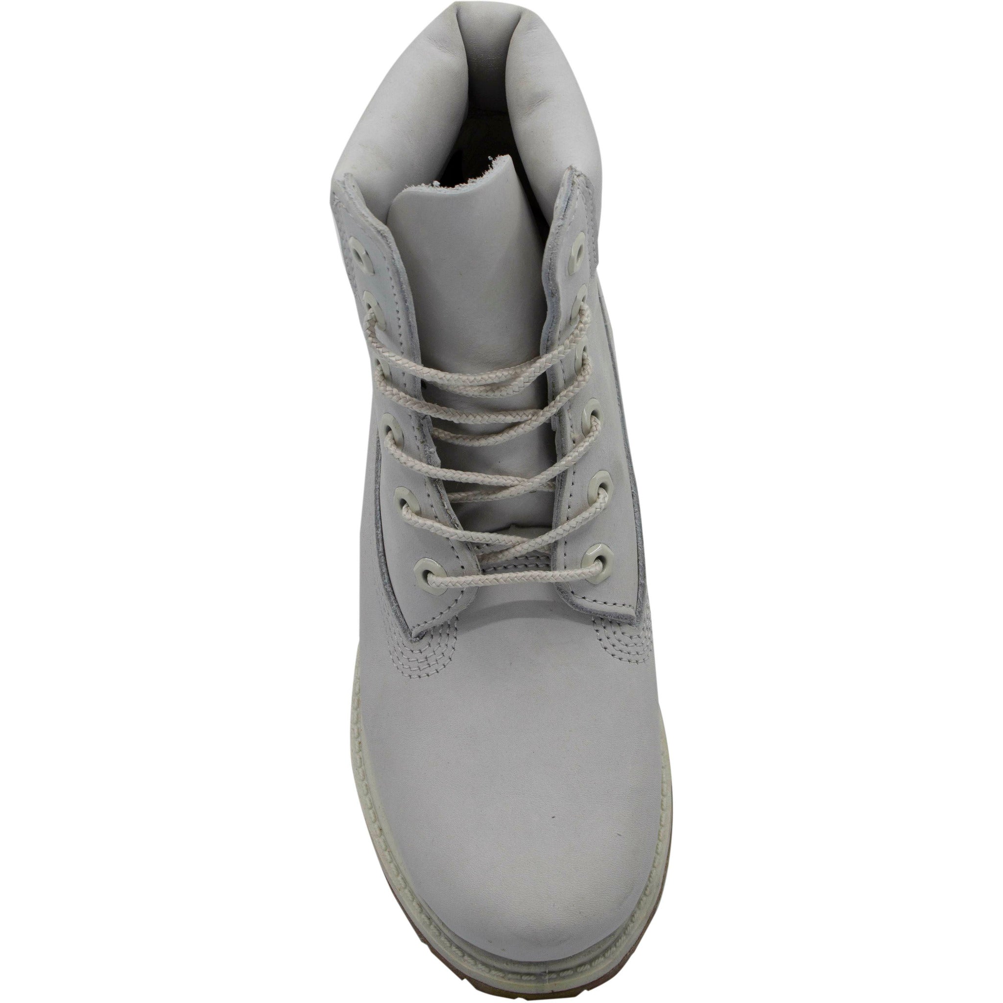 Timberland 6 Inch Premium Light Grey Nubuck Leather Lace Up Womens Boots A196R