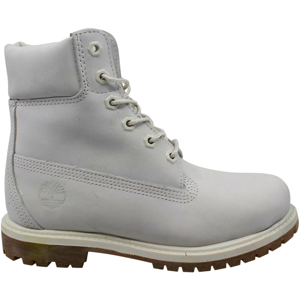 Timberland 6 Inch Premium Light Grey Nubuck Leather Lace Up Womens Boots A196R