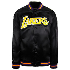 Mitchell & Ness NBA LA Lakers Lightweight Satin Black Bomber Jacket STJKMG18013 LALBLCK1