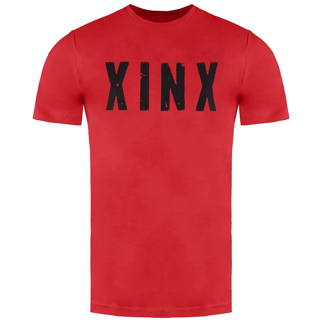 Xinx Short Sleeve Crew Neck Graphic Logo Red Mens T-Shirt VIP010M Red Black