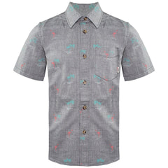 Vans Off The Wall Short Sleeve Collared Palm Print Grey Kids Shirt