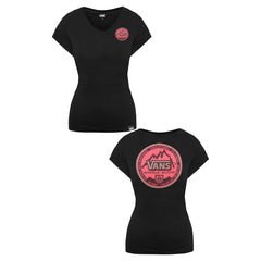 Vans Mountain Edition Short Sleeve Black V-Neck Womens T-Shirt VQWJ6U0