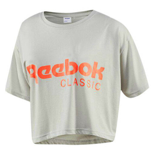 Reebok Classic Short Sleeve Crew Womens Grey Crop Tee Top T-Shirt BR7320 RW6