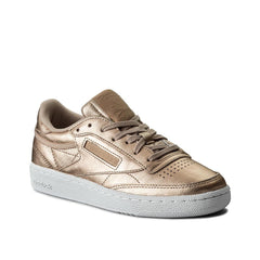 Reebok Club C38 Melted Metal Lace-Up Gold Smooth Leather Womens Trainers BS7899