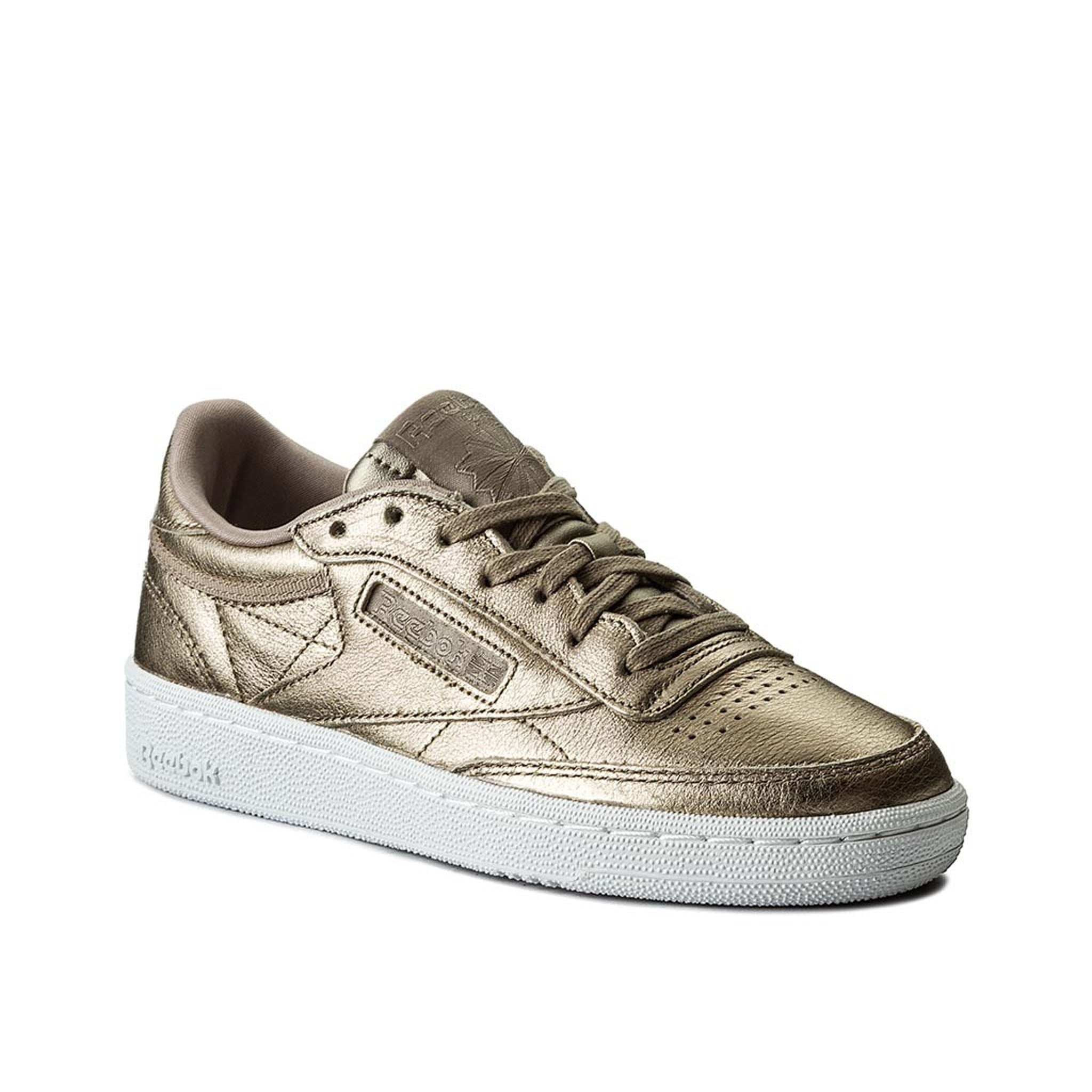 Reebok Club C85 Melted Metal Lace-Up Gold Smooth Leather Womens Trainers BS7901