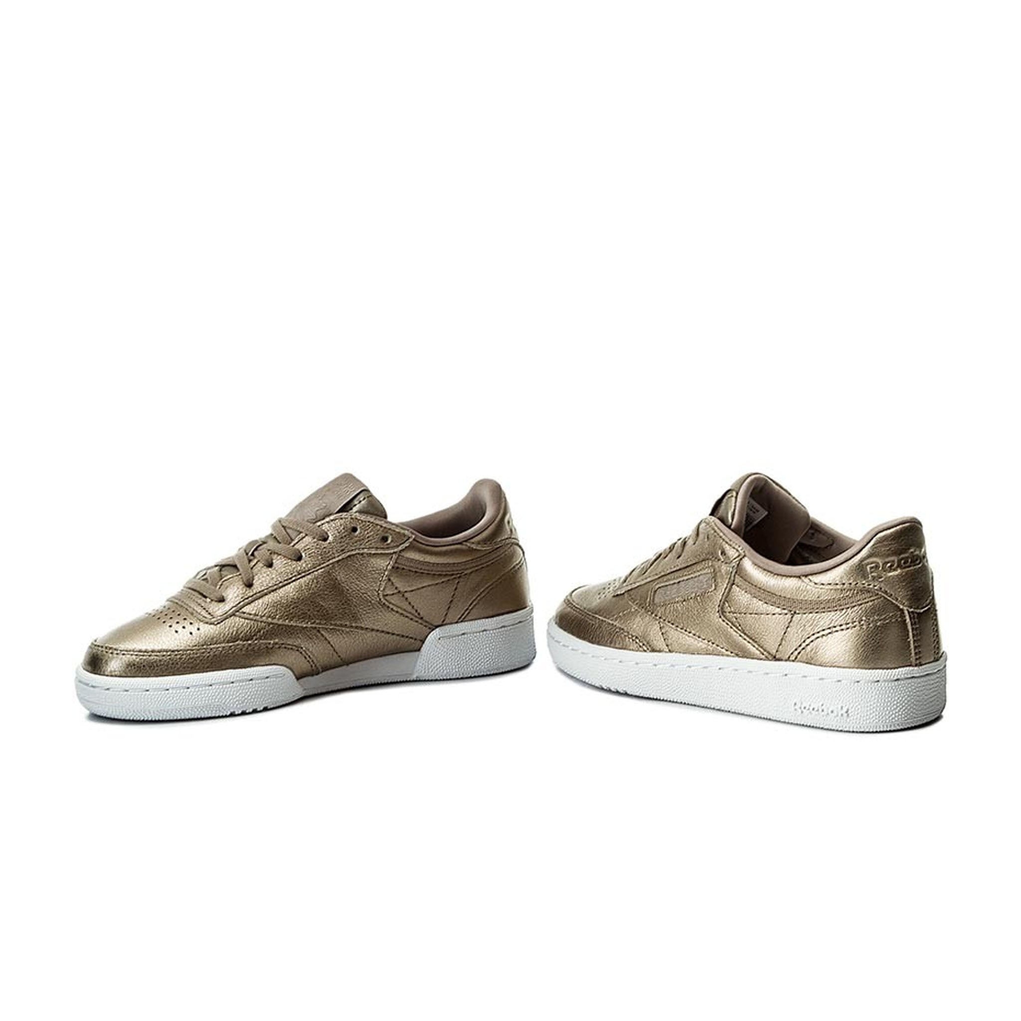 Reebok Club C85 Melted Metal Lace-Up Gold Smooth Leather Womens Trainers BS7901