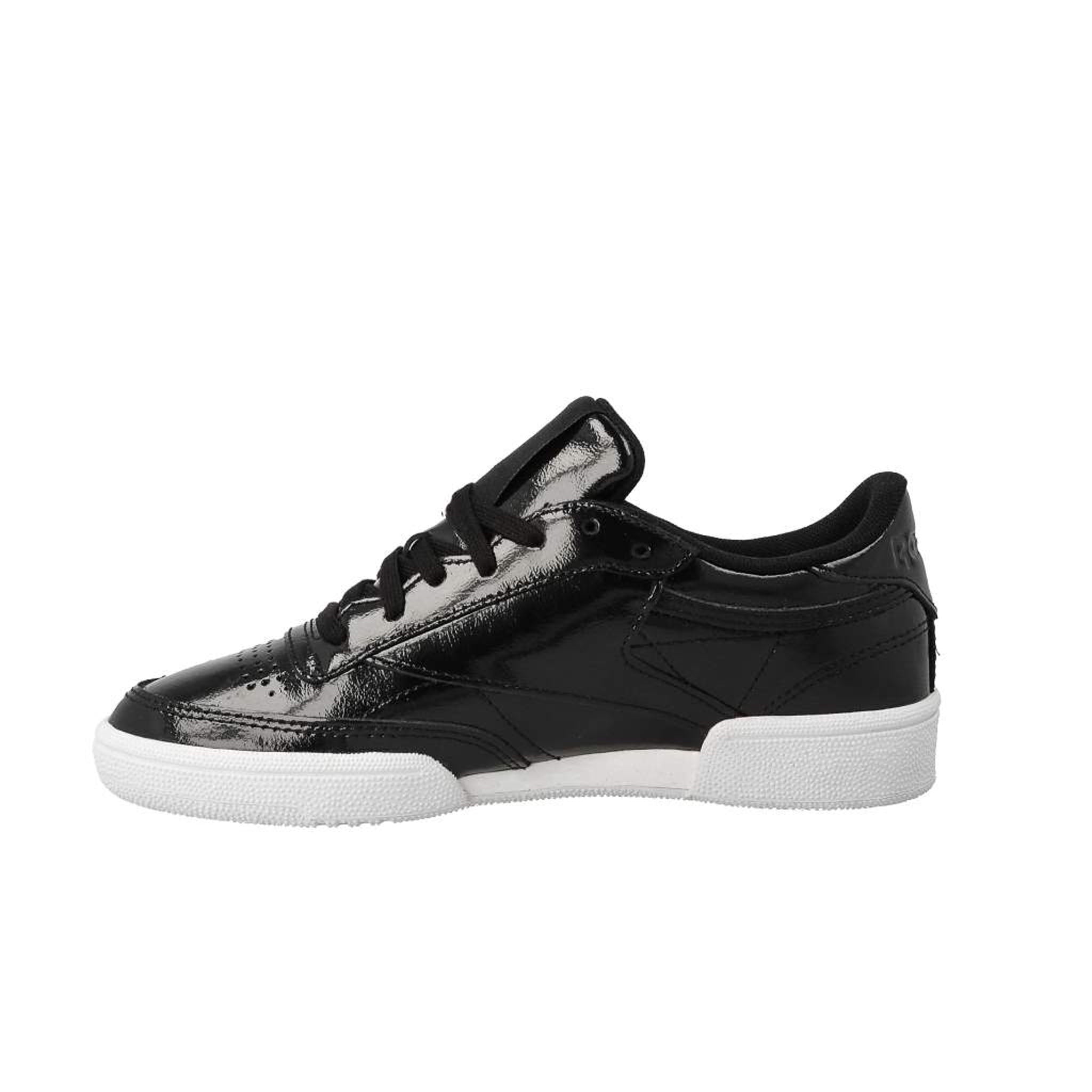 Reebok Club C85 Patent Lace-Up Black Smooth Leather Womens Trainers BS9777