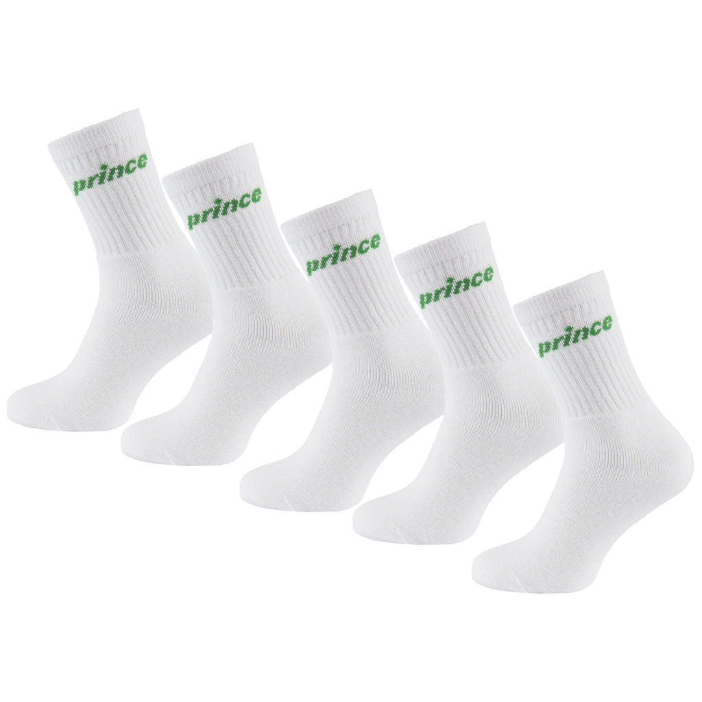 Prince Tennis 5-Pack Mens White/Green Socks