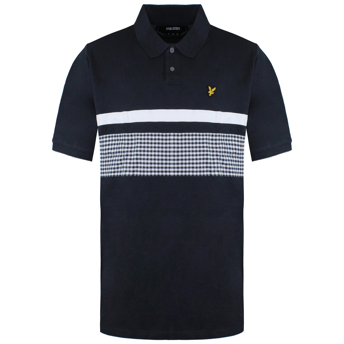 Lyle & Scott Gingham Yoke Stripe Mens Navy/White Polo Shirt