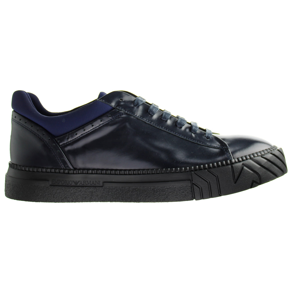 Emporio Armani Night Smooth Leather Blue Mens Trainers